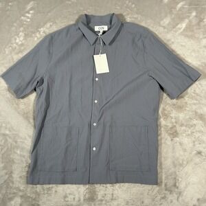 COS Mens Utility Shirt L Gray Short Sleeve Button Up Camp Collar Relaxed Fit NEW